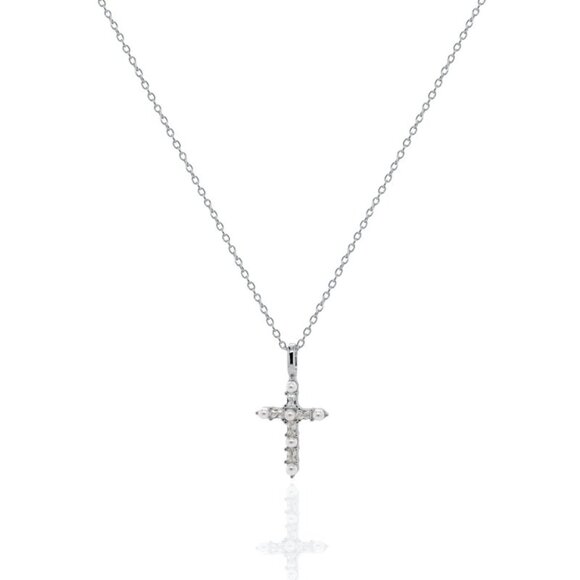 NWT Teresa Cross Necklace // Sterling Silver + Freshwater Pearls + CZ - Picture 1 of 4